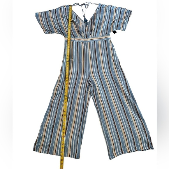 Lulus Vacation Bae Light Blue Striped Short Sleeve Jumpsuit Size XL - Picture 10 of 17